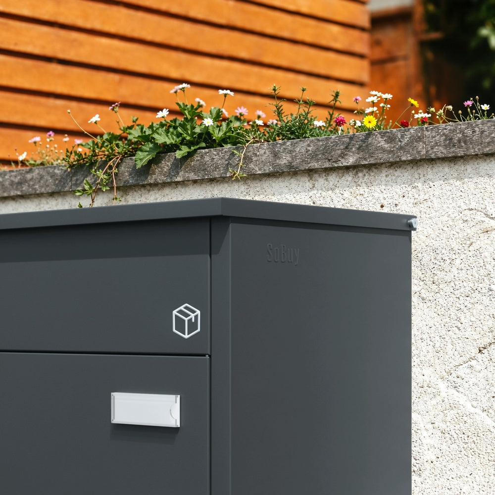 SoBuy Paketbox mit Briefkasten Paketbox Anthrazit mit Zahlenschloss Dunkelgrau OGS65-DG