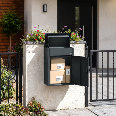 SoBuy Paketbox mit Briefkasten Paketbox Anthrazit mit Zahlenschloss Dunkelgrau OGS65-DG