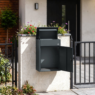 SoBuy Paketbox mit Briefkasten Paketbox Anthrazit mit Zahlenschloss Dunkelgrau OGS65-DG