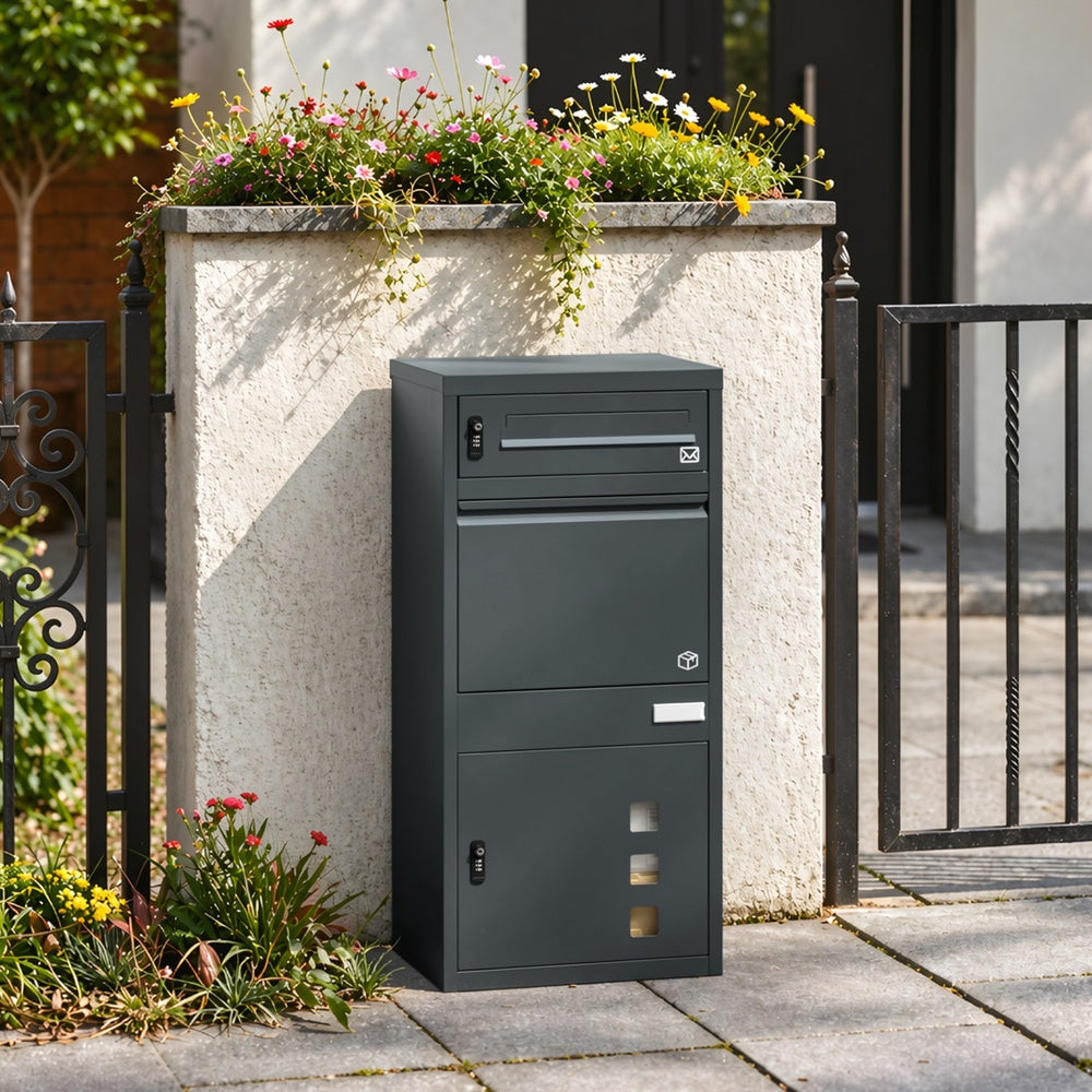 SoBuy Paketbox mit Briefkasten Paketbox XXL in Anthrazit mit Briefkasten Dunkelgrau OGS66-DG