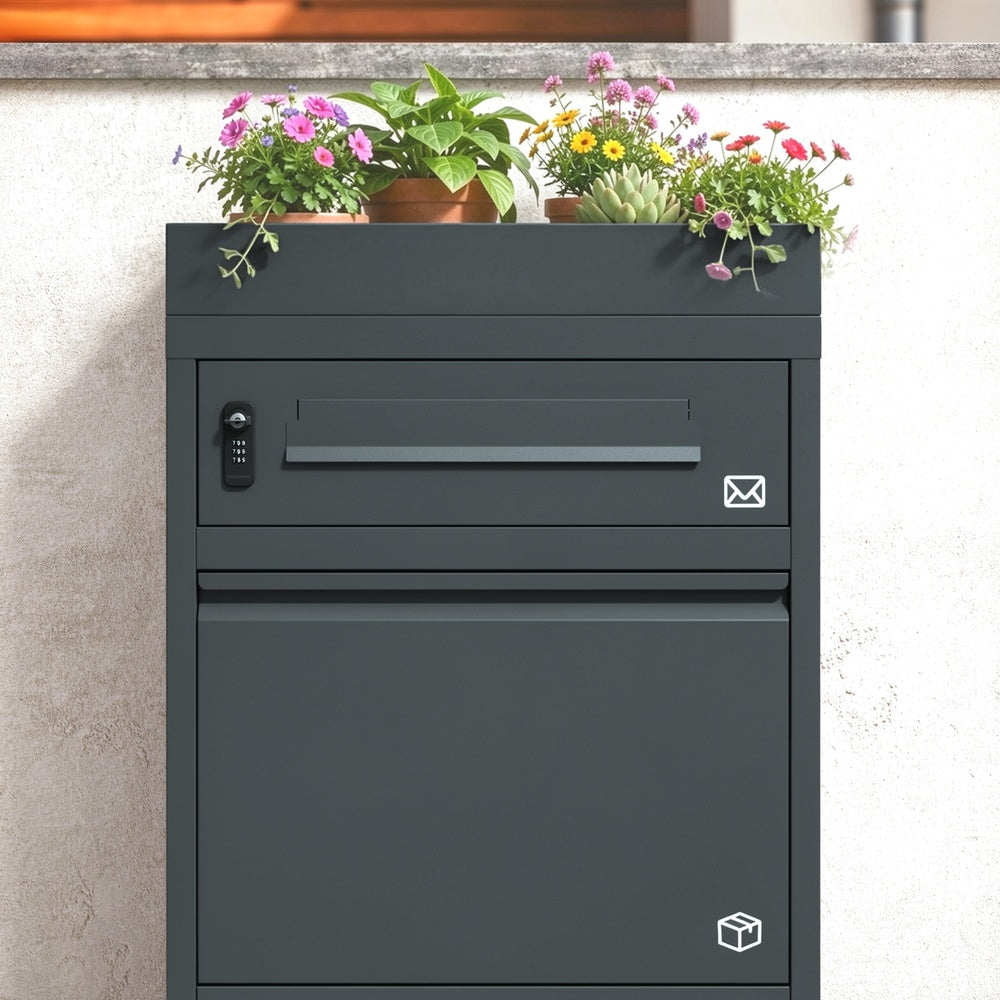 SoBuy Paketbox mit Briefkasten Paketbox XXL Anthrazit mit Briefkasten Dunkelgrau OGS68-DG