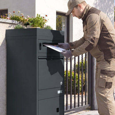 SoBuy Paketbox mit Briefkasten Paketbox XXL Anthrazit mit Briefkasten Dunkelgrau OGS68-DG