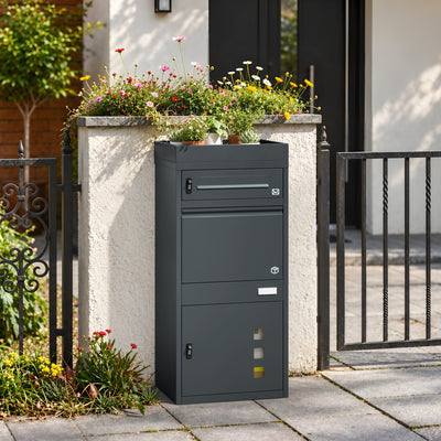 SoBuy Paketbox mit Briefkasten Paketbox XXL Anthrazit mit Briefkasten Dunkelgrau OGS68-DG