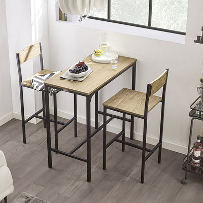 SoBuy Bartisch Set mit 2 Stühlen Platzsparendes Küchentisch-Set für 2 Personen, Hoher Esstisch mit Stühlen Essgruppe Bistrotisch Gartentisch für kleine Küche, Balkon oder Wohnzimmer möbel OGT03-N –