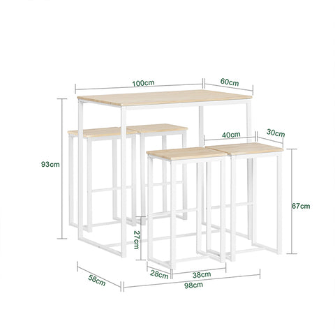 SoBuy | Bartisch mit 4 Hockern | Bartisch set | Stehtisch | 5-teilig | weiß-natur | OGT15-WN