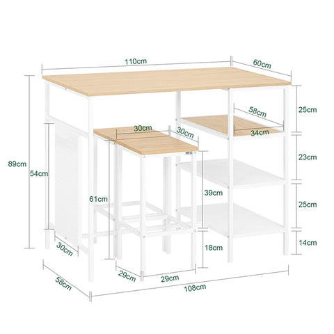 SoBuy | Bartisch Set 3-teilig | Esstisch | Bistrotisch mit 2 Stühlen | Sitzgruppe | OGT51-WN