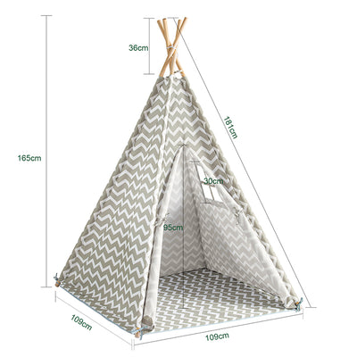 tipi zelt weiß grau SoBuy Tipizelt Kinderzelt Indoor mit Tür und Fensterk Weiß/Grau 109x165x109cm OSS03 – SoBuy.de