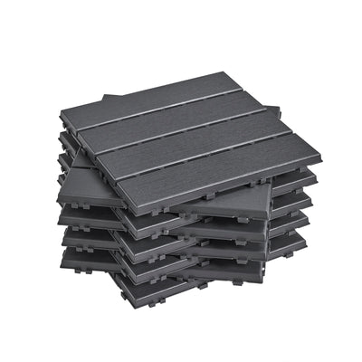 SoBuy Balkonfliesen 15 Stück Klickfliesen für Balkon & Terrasse | Wetterfest | Grau 30,5×2×30,5 cm SDA14-HG