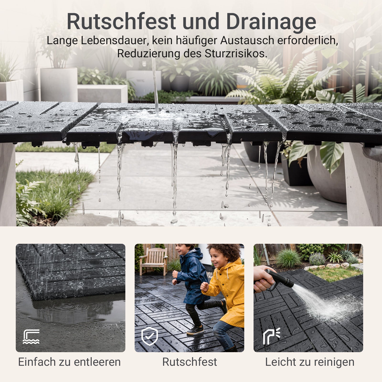 SoBuy Balkonfliesen 15 Stück Klickfliesen für Balkon & Terrasse | Wetterfest | Grau 30,5×2×30,5 cm SDA14-HG