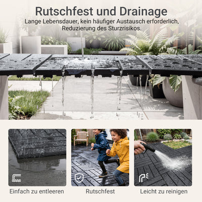 SoBuy Balkonfliesen 15 Stück Klickfliesen für Balkon & Terrasse | Wetterfest | Grau 30,5×2×30,5 cm SDA14-HG