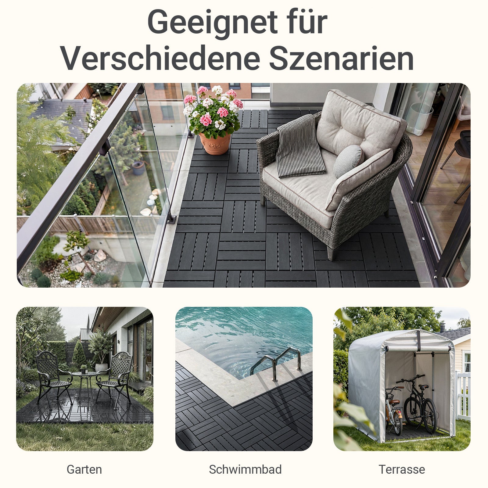 SoBuy Balkonfliesen 15 Stück Klickfliesen für Balkon & Terrasse | Wetterfest | Grau 30,5×2×30,5 cm SDA14-HG