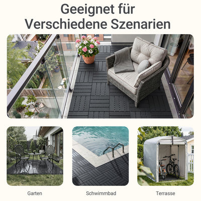 SoBuy Balkonfliesen 15 Stück Klickfliesen für Balkon & Terrasse | Wetterfest | Grau 30,5×2×30,5 cm SDA14-HG