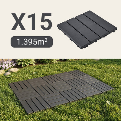 SoBuy Balkonfliesen 15 Stück Klickfliesen für Balkon & Terrasse | Wetterfest | Grau 30,5×2×30,5 cm SDA14-HG