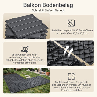 Vorverkauf | SoBuy | Balkonfliesen 35er Set aus WPC | Wetterfeste Klickfliesen für Balkon & Terrasse in Grau, 30,5 x 30,5 cm | SDA15-HG
