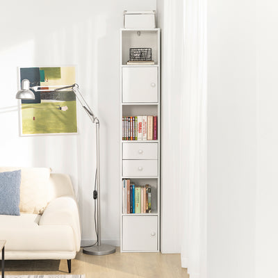 SoBuy | Bücherregal mit Schubladen | Bücherschrank | Standregal Holz | STR10-W