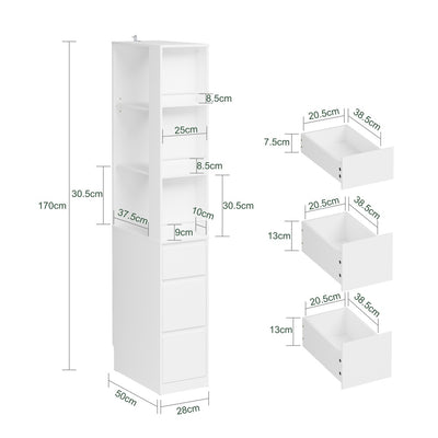 SoBuy Bücherregal Schmal für Nische & kleine Räume Weiß 28×50×170 cm STR15-W