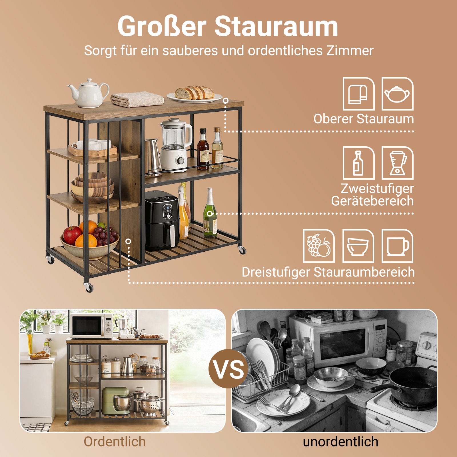 SoBuy | Servierwagen | Küchenschrank | Mehrzweckschrank | SVW18-II-F
