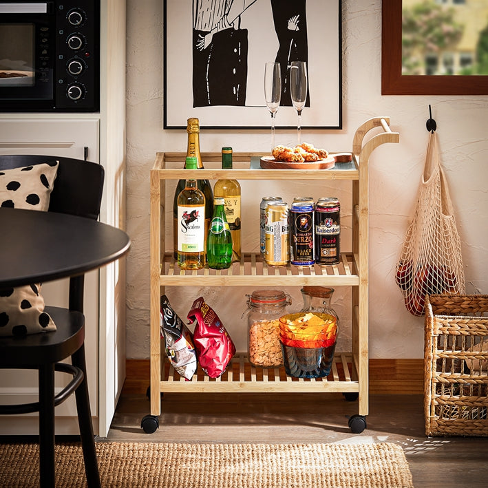 SoBuy | Servierwagen | Küchenwagen | Küchenregal | Rollwagen | Natur | SVW24-N
