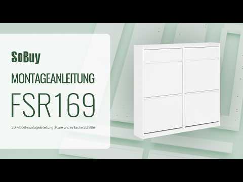 SoBuy Schuhkipper schmal, 19 cm tief, 4 Klappen + 2 Schubladen – Weiß FSR169-W