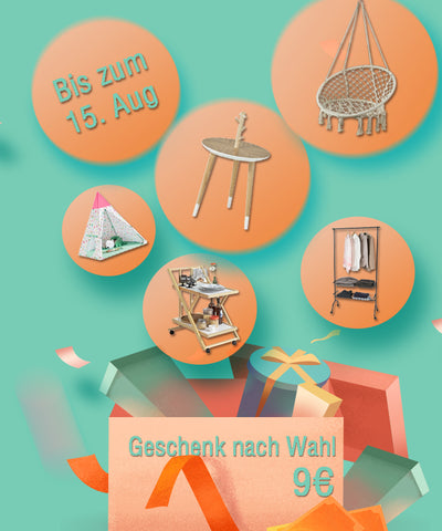 Geschenk nach Wahl | Beistelltisch, Servierwagen, Hängesessel und verschiedene Möbel