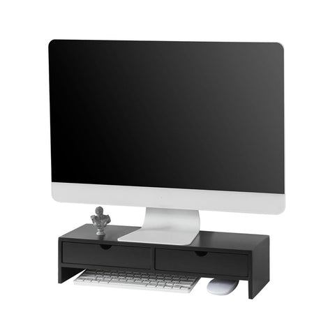 SoBuy | Monitorerhöhung | Monitorständer mit Schubladen | Schwarz | BBF02-SCH