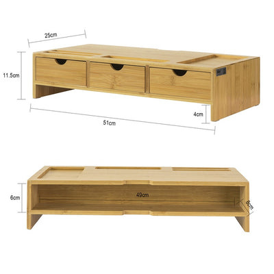 SoBuy | Design Monitorerhöhung für 2 Monitore | Monitorständer mit 2 Schubladen | Bambus | BBF04-N