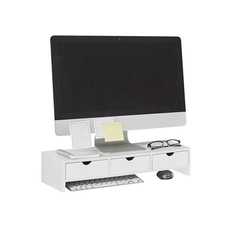 SoBuy | Monitorerhöhung | Monitorständer mit 3 Schubladen | Weiß | BBF03-W