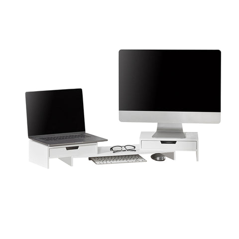 Sobuy | Zvýšení monitoru návrhu pro 2 monitory | Stojník monitoru s 2 zásuvkami | Bambus | BBF04-W