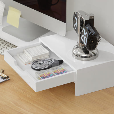 SoBuy | Design Monitorerhöhung für 2 Monitore | Monitorständer mit 2 Schubladen | Bambus | BBF04-W