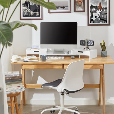 SoBuy | Design Monitorerhöhung für 2 Monitore | Monitorständer mit 2 Schubladen | Bambus | BBF04-W