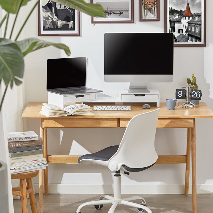 Vorverkauf | SoBuy | Design Monitorerhöhung für 2 Monitore | Monitorständer mit 2 Schubladen | Bambus | BBF04-W