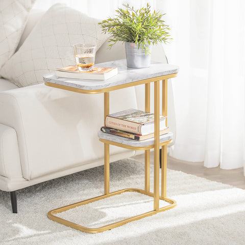 SoBuy | Beistelltisch | Pflegetisch mit goldenem Metallgestell | Couchtisch Sofa | FBT110-G