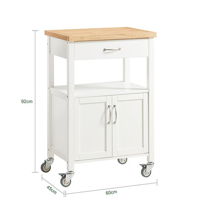 Vorverkauf | SoBuy | Servierwagen | aus Kautschukholz | Weiß-Natur | 60x92x45cm | FKW22-WN