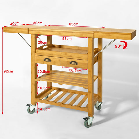 SoBuy | Küchenwagen mit erweiterbarer Arbeitsfläche | Rollwagen Bambus | FKW25-N