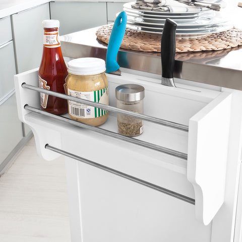 SoBuy | Kücheninsel | Küchenwagen mit Edelstahlplatte | Küchenschrank Weiß | FKW33-W