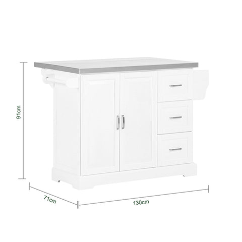 SoBuy | Kücheninsel | Küchenwagen mit erweiterbarer Arbeitsfläche | Küchenschrank Weiß | FKW41-ST