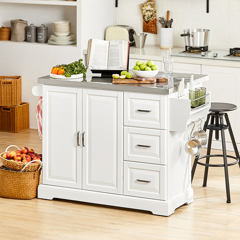 SoBuy | Kücheninsel | Küchenwagen mit erweiterbarer Arbeitsfläche | Küchenschrank Weiß | FKW41-ST