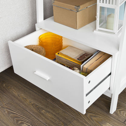 SoBuy | Leiterregal Weiß | Bücherregal mit Schubladen | Standregal Holz | FRG116-W