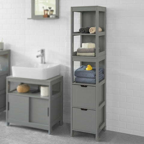 Sobuy | Koupelna vysoká skříňka Koupelnová skříňka šedá | Koupelní nábytek venkovský dům | FRG126-SG
