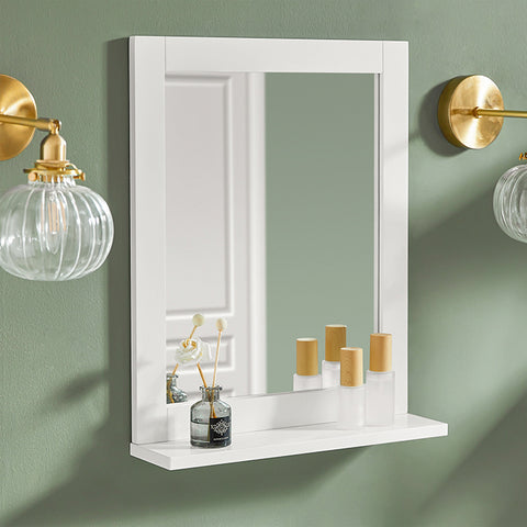 SoBuy | Badspiegel mit Ablage | Wandspiegel | Spiegel Weiß | FRG129-W