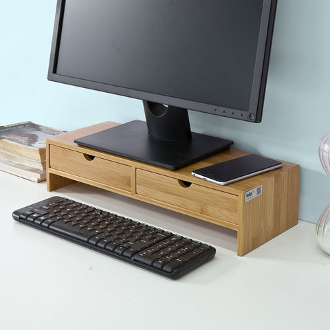 SoBuy | Monitorerhöhung | Monitorständer mit Schubladen | Bambus | FRG198-N