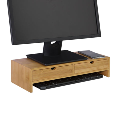 SoBuy | Monitorerhöhung | Monitorständer mit Schubladen | Bambus | FRG198-N