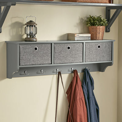 SoBuy | Wandgarderobe | Kleiderhaken | Flurgarderobe Hellgrau