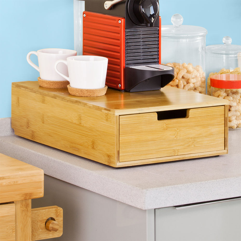 SoBuy | Kaffeekapsel Box | Kapselspender | Aufbewahrungsbox Bambus | FRG83-N