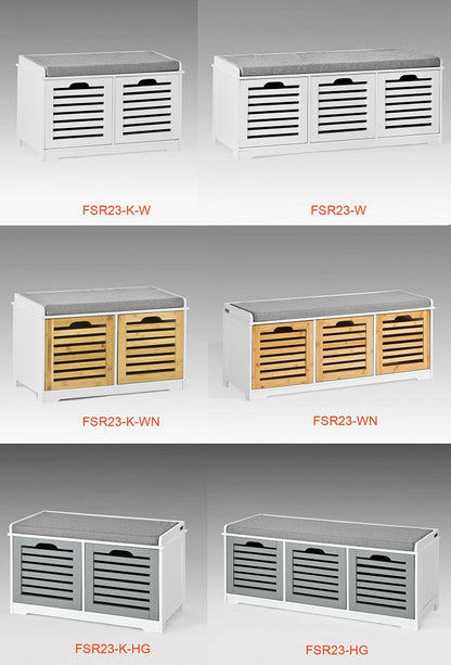 SoBuy | Sitzbank mit Sitzkissen | Schuhtruhe Bambus | Sitzkommode Weiß | FSR23-WN