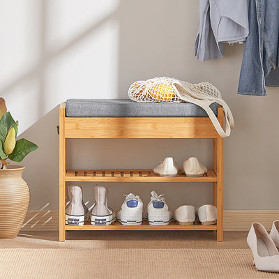SoBuy | Schuhbank | Sitzbank mit Schuhregal | Breit 55cm Bambus | FSR49-N