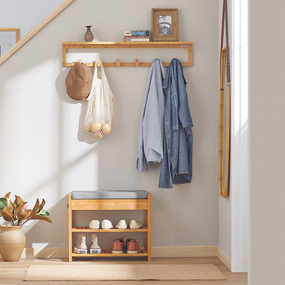 SoBuy | Wandgarderobe mit 6 Kleiderhaken | Flurgarderobe Bambus | FHK06-N