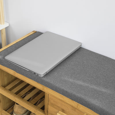 SoBuy | Sitzbank mit Sitzfläche | Schuhbank mit 2 Ablagen und Schublade | Bambus | FSR75-N