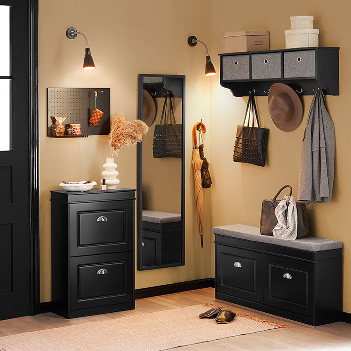 SoBuy | Schuhkipper | Schuhschrank mit 2 Klappen | Schuhkommode Schwarz | FSR78-SCH