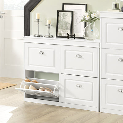 SoBuy | Schuhkipper | Schuhschrank mit 4 Klappen | Schuhkommode Weiß | FSR79-W